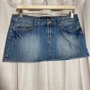 Micro Mini Skirt Low Rise Y2K Cielo Jeans Womens Medium Wash Denim Size Large